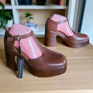 NEW CHRISTIAN DI RICCIO ( 9.5 ) Italian Brown Leather Square Toe Mary Jane's